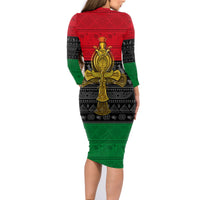 Pan African Ankh Family Matching Long Sleeve Bodycon Dress and Hawaiian Shirt - Wonder Print Shop