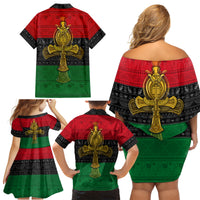 Pan African Ankh Family Matching Off Shoulder Short Dress and Hawaiian Shirt - Wonder Print Shop