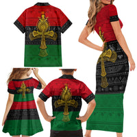 Pan African Ankh Family Matching Short Sleeve Bodycon Dress and Hawaiian Shirt - Wonder Print Shop