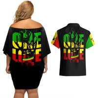 Reggae One Love Couples Matching Off Shoulder Short Dress and Hawaiian Shirt African - Wonder Print Shop