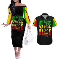 Reggae One Love Couples Matching Off The Shoulder Long Sleeve Dress and Hawaiian Shirt African - Wonder Print Shop