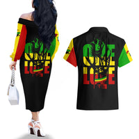 Reggae One Love Couples Matching Off The Shoulder Long Sleeve Dress and Hawaiian Shirt African - Wonder Print Shop
