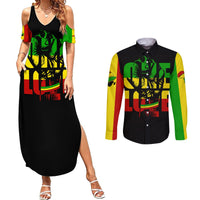 Reggae One Love Couples Matching Summer Maxi Dress and Long Sleeve Button Shirts African - Wonder Print Shop