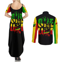 Reggae One Love Couples Matching Summer Maxi Dress and Long Sleeve Button Shirts African - Wonder Print Shop