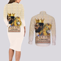 Lion Black King Couples Matching Long Sleeve Bodycon Dress and Long Sleeve Button Shirt African Heritage - Wonder Print Shop