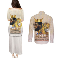 Lion Black King Couples Matching Puletasi and Long Sleeve Button Shirt African Heritage - Wonder Print Shop