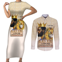 Lion Black King Couples Matching Short Sleeve Bodycon Dress and Long Sleeve Button Shirt African Heritage - Wonder Print Shop