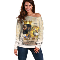 Lion Black King Off Shoulder Sweater African Heritage - Wonder Print Shop