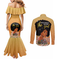 Personalized African Black Women Couples Matching Mermaid Dress and Long Sleeve Button Shirt She Who Kneels Before God