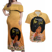 Personalized African Black Women Couples Matching Off Shoulder Maxi Dress and Hawaiian Shirt She Who Kneels Before God - Wonder Print Shop