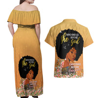 Personalized African Black Women Couples Matching Off Shoulder Maxi Dress and Hawaiian Shirt She Who Kneels Before God - Wonder Print Shop