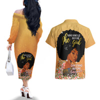 Personalized African Black Women Couples Matching Off The Shoulder Long Sleeve Dress and Hawaiian Shirt She Who Kneels Before God - Wonder Print Shop