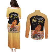 Personalized African Black Women Couples Matching Puletasi and Long Sleeve Button Shirt She Who Kneels Before God - Wonder Print Shop