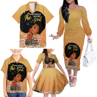 Personalized African Black Women Family Matching Off Shoulder Long Sleeve Dress and Hawaiian Shirt She Who Kneels Before God - Wonder Print Shop