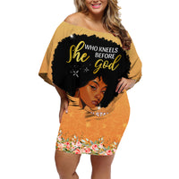 Personalized African Black Women Family Matching Off Shoulder Short Dress and Hawaiian Shirt She Who Kneels Before God - Wonder Print Shop