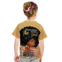 Personalized African Black Women Kid T Shirt She Who Kneels Before God - Wonder Print Shop