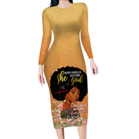Personalized African Black Women Long Sleeve Bodycon Dress She Who Kneels Before God - Wonder Print Shop