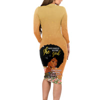 Personalized African Black Women Long Sleeve Bodycon Dress She Who Kneels Before God - Wonder Print Shop