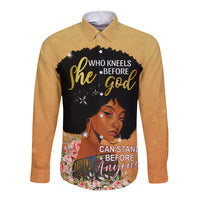 Personalized African Black Women Long Sleeve Button Shirt She Who Kneels Before God - Wonder Print Shop