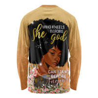 Personalized African Black Women Long Sleeve Shirt She Who Kneels Before God - Wonder Print Shop