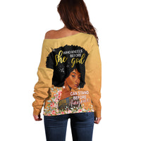 Personalized African Black Women Off Shoulder Sweater She Who Kneels Before God - Wonder Print Shop