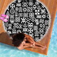 Mix Adinkra Beach Blanket Black Pattern - Wonder Print Shop
