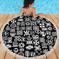 Mix Adinkra Beach Blanket Black Pattern - Wonder Print Shop