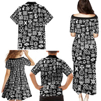 Mix Adinkra Family Matching Puletasi and Hawaiian Shirt Black Pattern - Wonder Print Shop