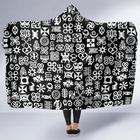 Mix Adinkra Hooded Blanket Black Pattern