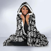 Mix Adinkra Hooded Blanket Black Pattern