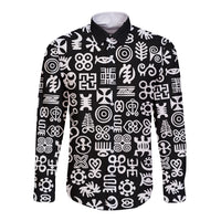Mix Adinkra Long Sleeve Button Shirt Black Pattern - Wonder Print Shop