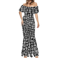 Mix Adinkra Mermaid Dress Black Pattern - Wonder Print Shop