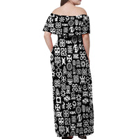 Mix Adinkra Off Shoulder Maxi Dress Black Pattern - Wonder Print Shop