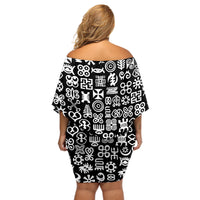Mix Adinkra Off Shoulder Short Dress Black Pattern - Wonder Print Shop