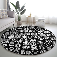 Mix Adinkra Round Carpet Black Pattern