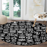 Mix Adinkra Round Carpet Black Pattern