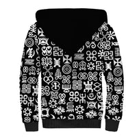 Mix Adinkra Sherpa Hoodie Black Pattern - Wonder Print Shop