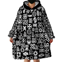 Mix Adinkra Wearable Blanket Hoodie Black Pattern - Wonder Print Shop