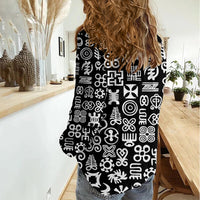 Mix Adinkra Women Casual Shirt Black Pattern - Wonder Print Shop