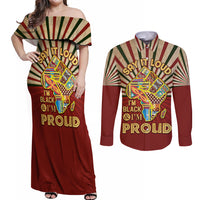 I'm Black and I'm Proud African Couples Matching Off Shoulder Maxi Dress and Long Sleeve Button Shirt Hand Up Africa Map Art - Wonder Print Shop