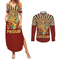 I'm Black and I'm Proud African Couples Matching Summer Maxi Dress and Long Sleeve Button Shirt Hand Up Africa Map Art - Wonder Print Shop