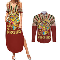 I'm Black and I'm Proud African Couples Matching Summer Maxi Dress and Long Sleeve Button Shirt Hand Up Africa Map Art - Wonder Print Shop