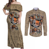 Huey Freeman Couples Matching Off Shoulder Maxi Dress and Long Sleeve Button Shirt African American - Wonder Print Shop