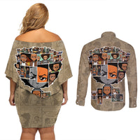 Huey Freeman Couples Matching Off Shoulder Short Dress and Long Sleeve Button Shirt African American - Wonder Print Shop