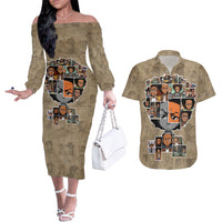 Huey Freeman Couples Matching Off The Shoulder Long Sleeve Dress and Hawaiian Shirt African American - Wonder Print Shop