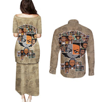 Huey Freeman Couples Matching Puletasi and Long Sleeve Button Shirt African American - Wonder Print Shop