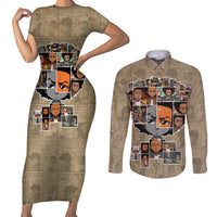 Huey Freeman Couples Matching Short Sleeve Bodycon Dress and Long Sleeve Button Shirt African American - Wonder Print Shop