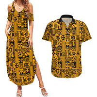 Culture Adinkra Couples Matching Summer Maxi Dress and Hawaiian Shirt West African Yellow Art - Wonder Print Shop