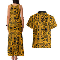 Culture Adinkra Couples Matching Tank Maxi Dress and Hawaiian Shirt West African Yellow Art - Wonder Print Shop