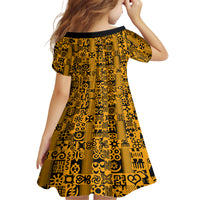 Culture Adinkra Family Matching Long Sleeve Bodycon Dress and Hawaiian Shirt West African Yellow Art - Wonder Print Shop